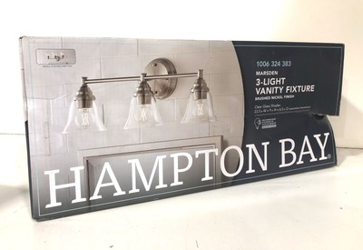 Hampton Bay Marsden 23.5 in. 3-Light Brushed Nickel Vanity Light Clear Glass New