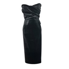 Express Velvet Strapless Midi Evening Dress Crossover Sweetheart Black XL NEW