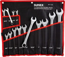 SAE Combination Wrench Set w/ Roll Up Pouch 14 Piece Chrome Plating Cr-V Steel