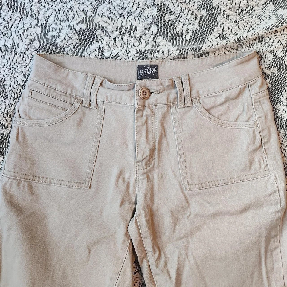 Calça cargo cáqui cintura baixa vintage Y2K Be Bop feminina júnior tamanho 7 - Imagem 2 de 4