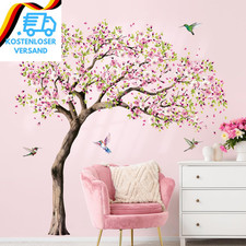 Supzone Wandtattoo Groß Baum Kirschblüte Wandaufkleber Blume Rosa Wandsticker Ki