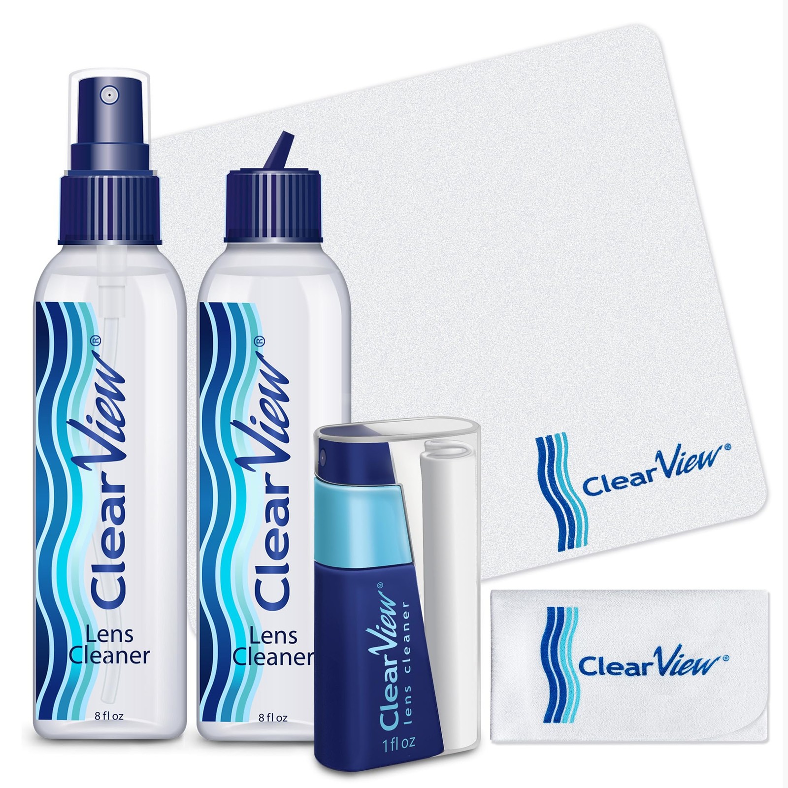 Clear View Lens Cleaner Kit | 2 x 8oz Bottles, 1 5 Piece Set