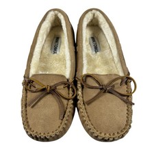 Minnetonka Women Size 11 Brown Tan Suede Cally Slippers moccasin Faux Fur new
