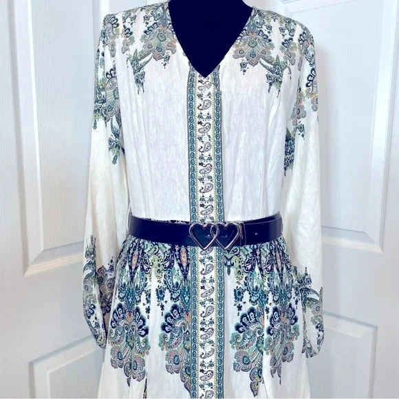 Maxi Vestido VENUS The Tie Waist Lino Multicolor Cuello en V (Falta Cinturón) Talla 10 Foto 3 de 4