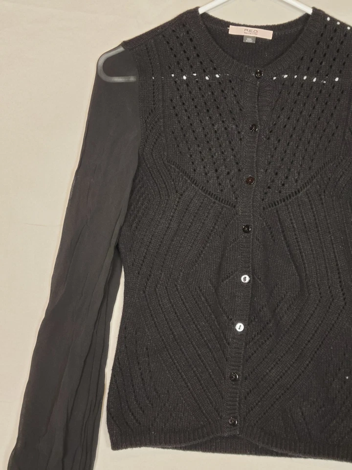 Cárdigan rojo Valentino tejido a ganchillo para mujer talla XS mezcla de lana negro manga transparente Foto 3 de 4