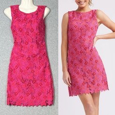 Review Lace Dress Womens 6 Pink Sangria Mini Embroidered Floral Cocktail Party