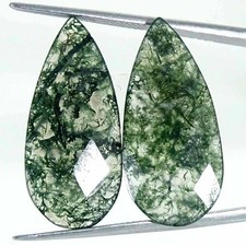 15.30Cts Natural Green Moss Agate Gemstone Checker Faceted Pear Pair 12x26x3mm