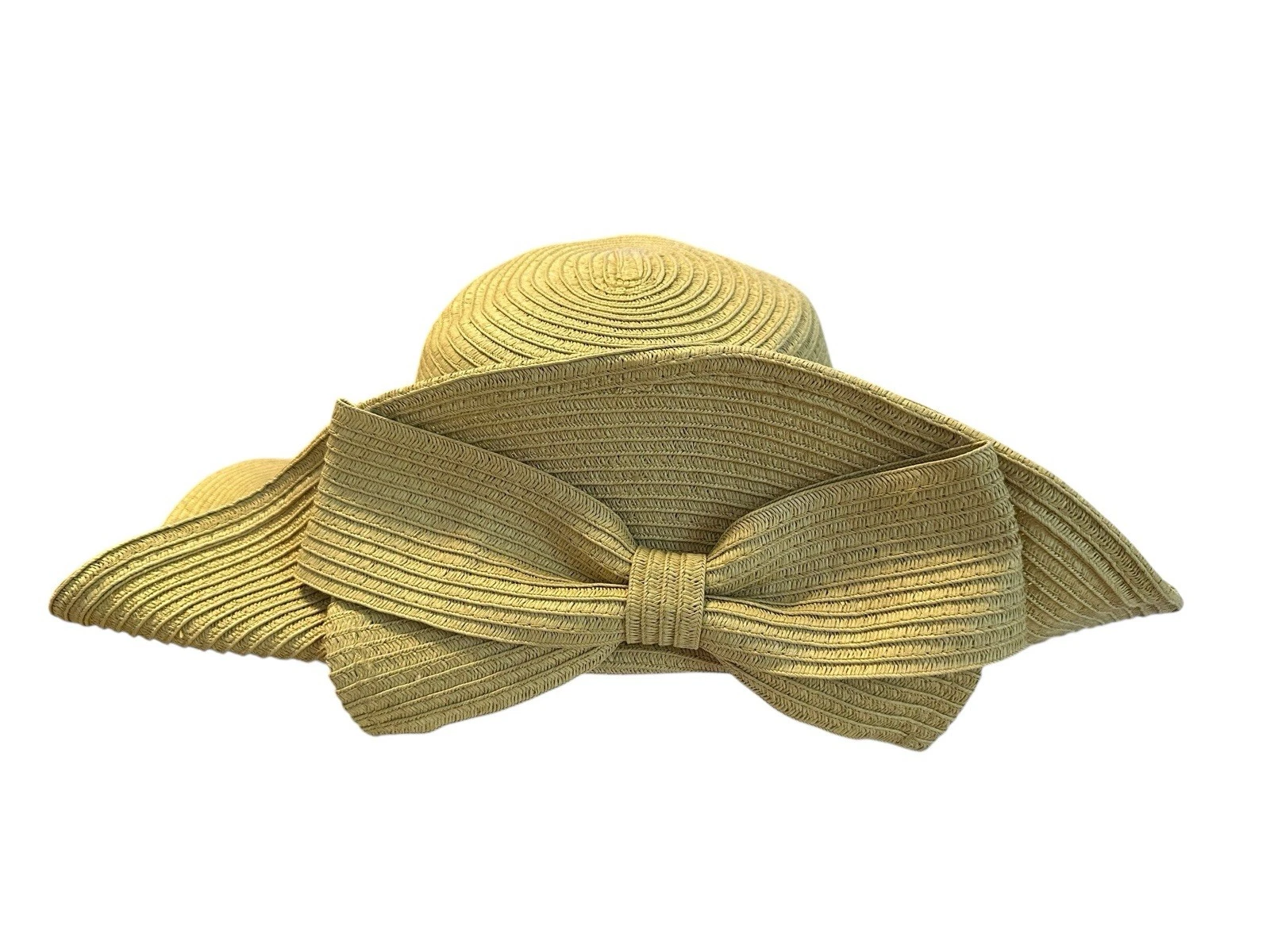D&Y Straw Sun Hat 5 in Wide Brim Foldable Packable Pool Cruise Garden Tan Bow