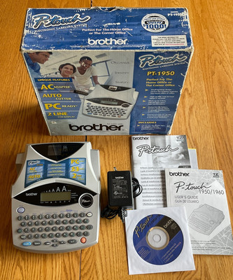 Brother P-Touch PT-1950 Electronic Labeling System w/Power Adapter, Manuals, Box