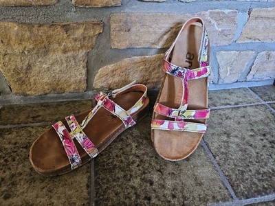 The art Sandalen bunt mehrfarbig - pink oliv weiß Gr 39 Fußbett Klettversschluss