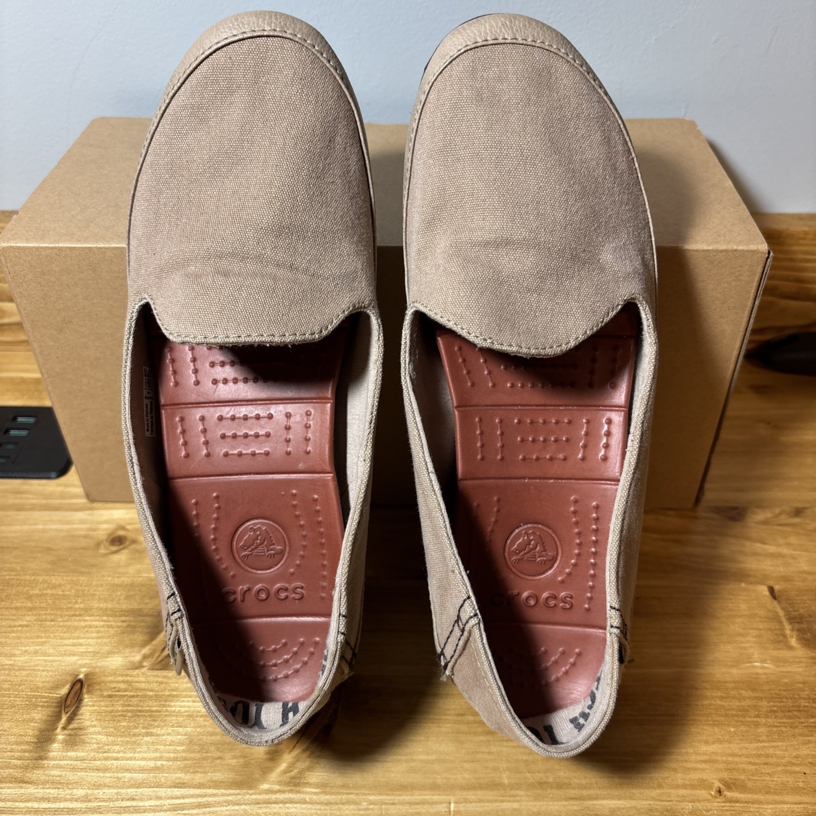 SAOLA Mocassino Crocs Skimmer donna 9 tela marrone suola elasticizzata antiscivolo scarpa