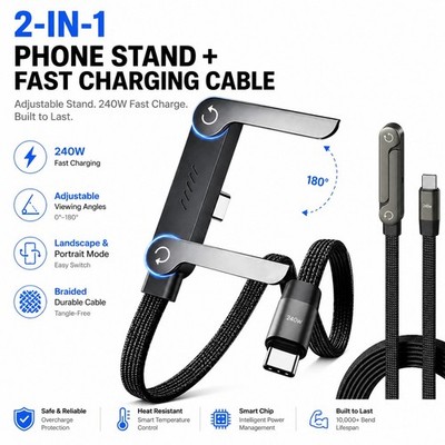 2-in-1 Invisible Holder Charger Cable 240W Fast Charging Cord with Phone Stand