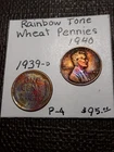 Rainbow Toned  Colors  2 - Wheat Penny   1939 -D / 1940      P-4