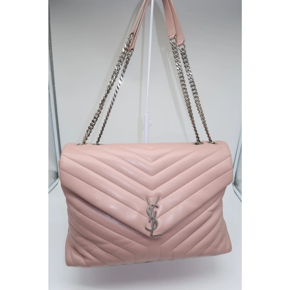 Saint Laurent Pink Calfskin Monogram Loulou Chain Satchel Medium Shoulder Bag - Image 3 of 4