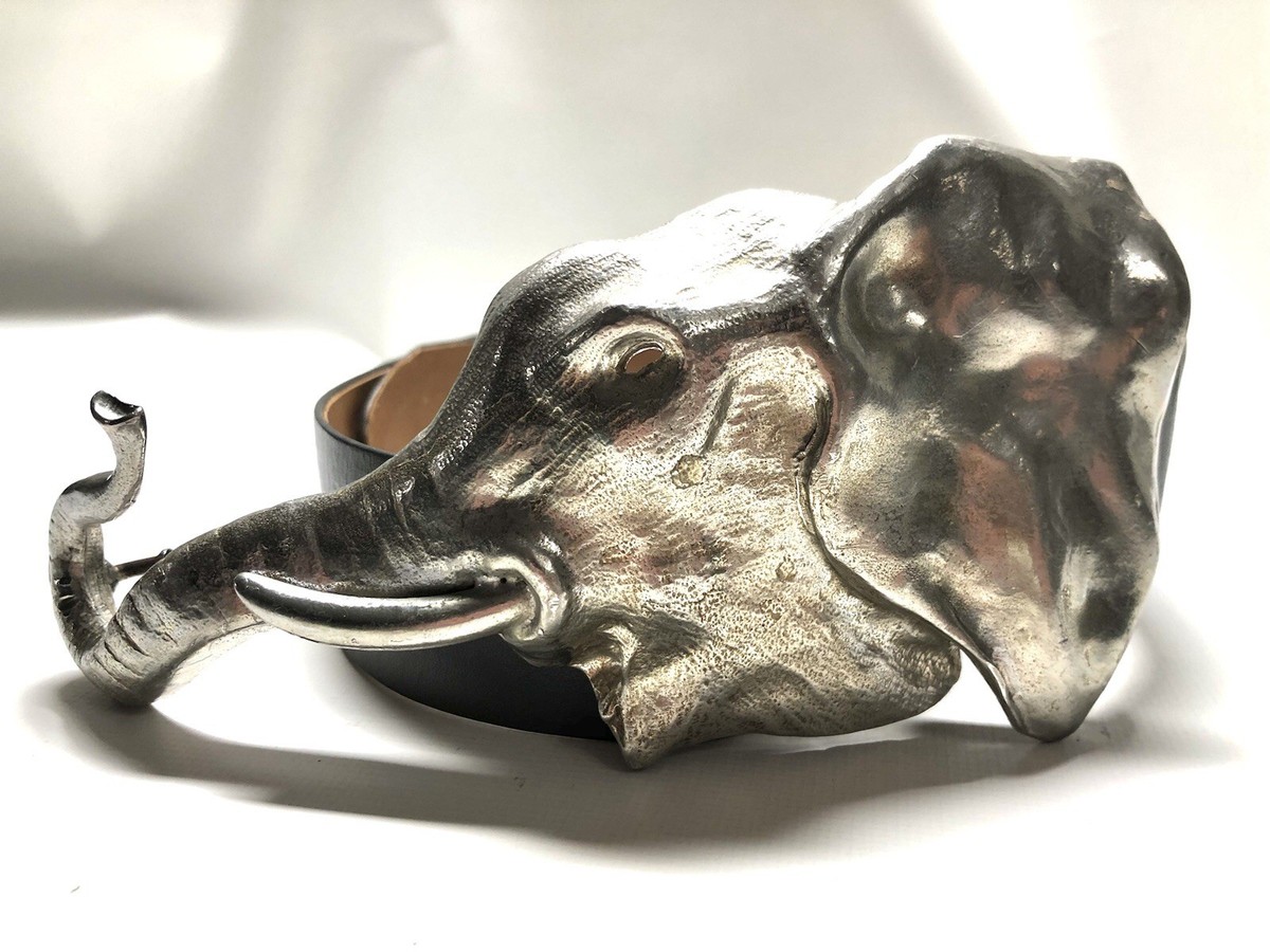 Vintage Elephant Belt Buckle Vintage 1980sDElephant Belt Buckle with Rhinestone Eyes - QUIRK main image 3