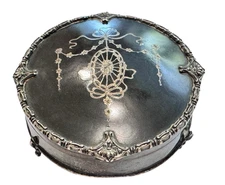 Antique Sterling Silver Faux Tortoise Pique Dresser Box MAPPIN & WEBB Co. 214g