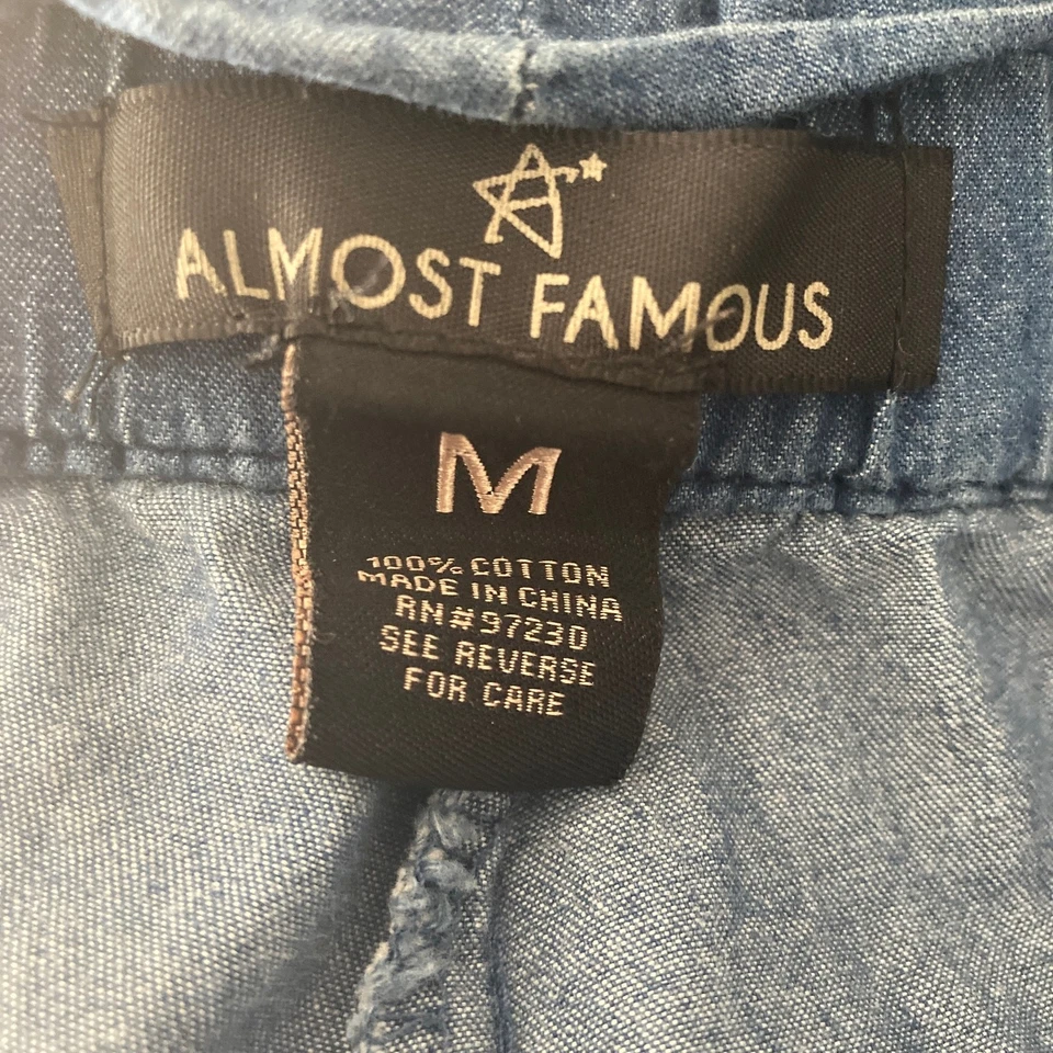 Pantalones cambray casi famosos para mujer talla mediana azul bolsa de papel cintura  Foto 4 de 4