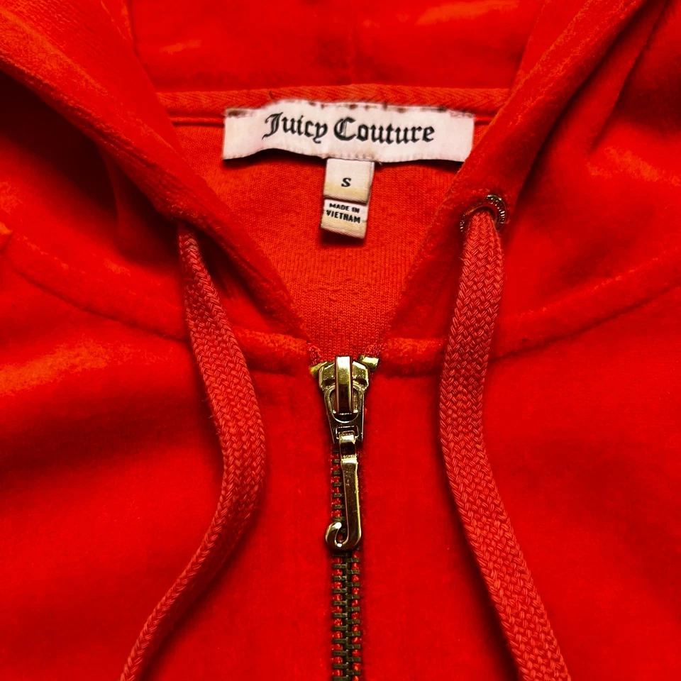 Y2K Juicy Couture Coco Rojo Terciopelo Chándal Chaqueta Tono Dorado Estrás Talla S Foto 4 de 4