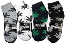 6-12 Pairs Men Women Cotton Ankle Quarter Skateboard Socks Leaf Weed Marijuana