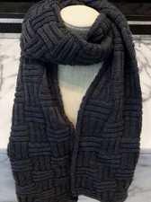 Vtg COLLECTION XIIX LTD GRAY WINTER SCARF Charcoal Geometric Knit Acrylic 60"