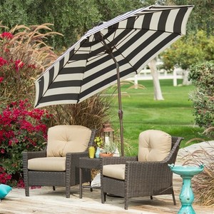7 5 Ft Patio Outdoor Umbrella W Dark Navy White Stripes Tiltable 1 5 Pole Dia Ebay
