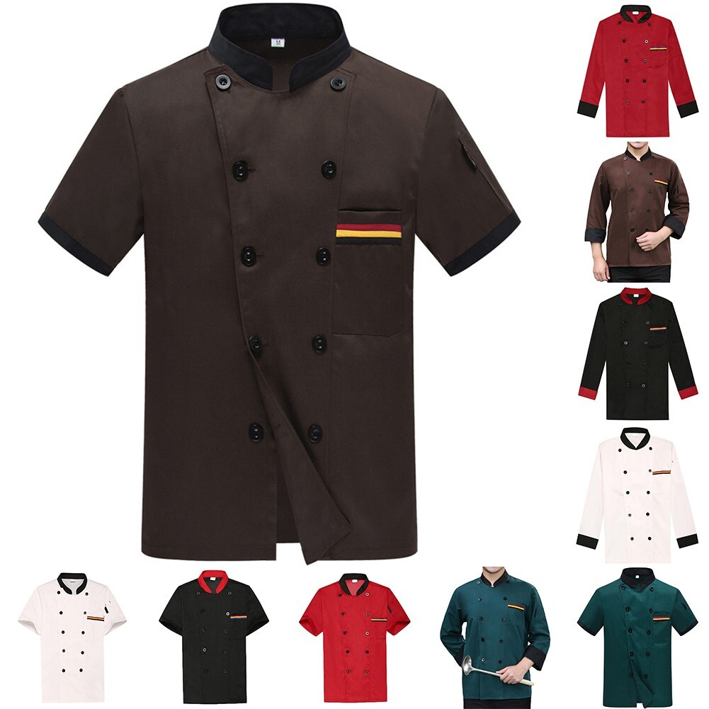 Giacca Chef Manica Corta Doppia Fila Collo Camicia Cucina Divisa 165 180cm