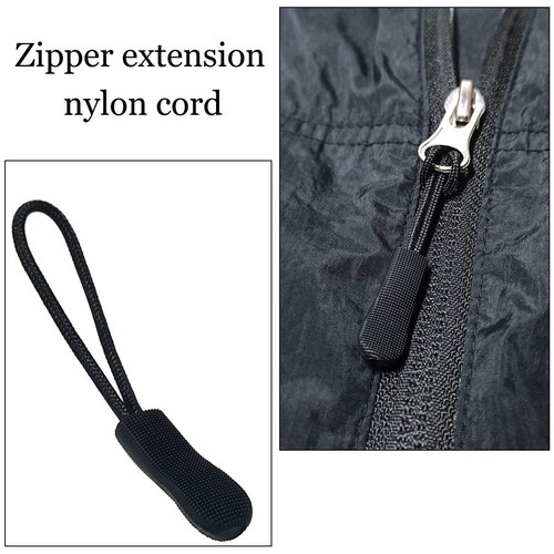 Black Zipper Pulls Fixer Nylon Cord Extension Zipper Tab Tag Replacement 20 Pcs - Picture 4 of 7