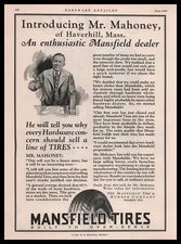 1927 Mansfield Ohio Tires Mahoney Haverhill Massachusetts Tire Dealer Print Ad