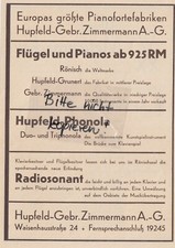 LEIPZIG, Werbung 1930, Hupfeld-Gebrüder Zimmermann AG Pianoforte-Fabriken