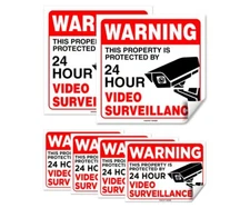 Bundle (Set of 6) Warning - 24 HR Video Surveillance Sign - (2) 6"x6" & (4) 3...