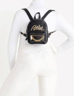 Bebe Gianna‎ Black & Gold Mini Backpack Women\'s NWT $109  9.5x7.5x4 bebe | Bags | Bebe Gianna Backpack Black 9 Nwt Small Black  main image 2