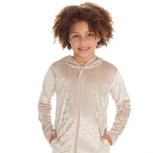 Personalised Girls Velour Tracksuit Crushed Velvet ZIP Grey Pink Lounge Set - Picture 7 of 11