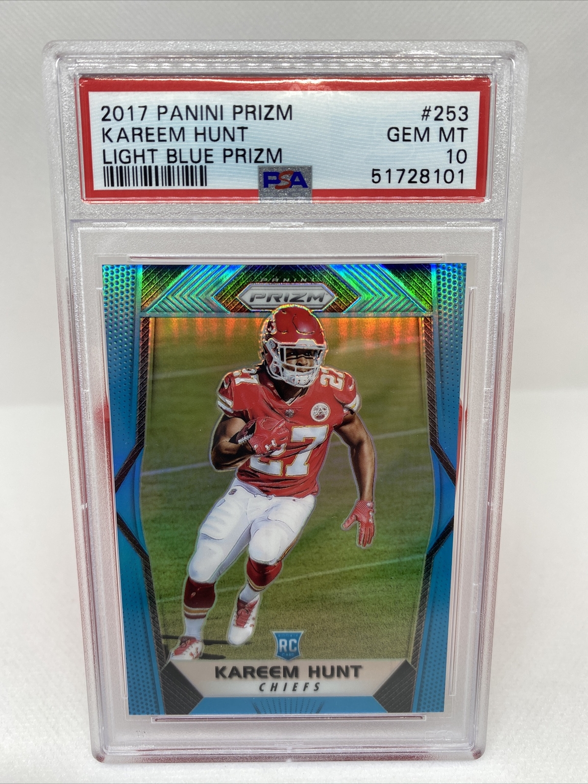 2017 Panini Prizm Kareem Hunt Light Blue Prizm RC 76/199 PSA 10 GEM MINT