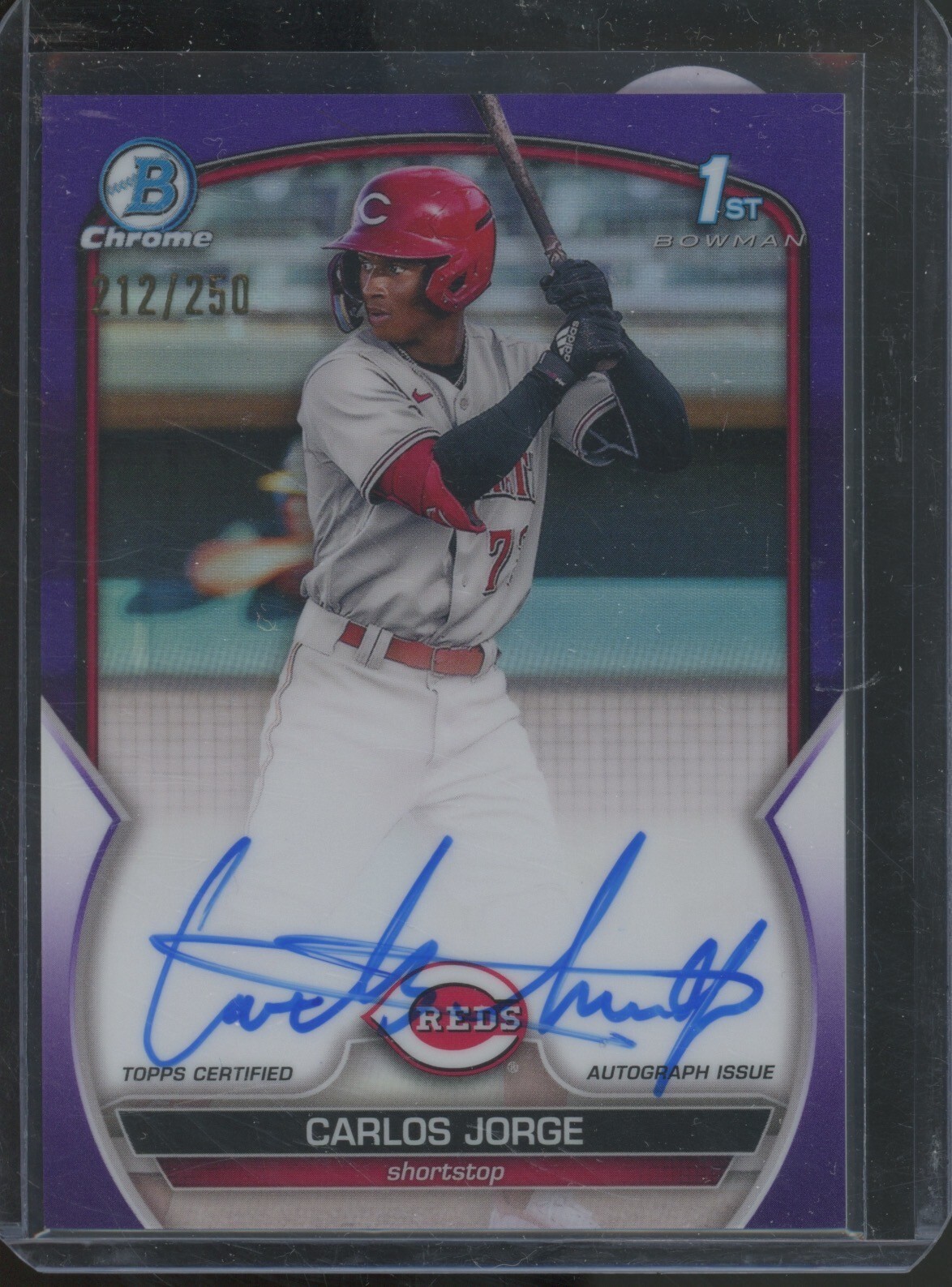 2023 Bowman Chrome Carlos Jorge 1st Purple Refractor Auto /250 Reds