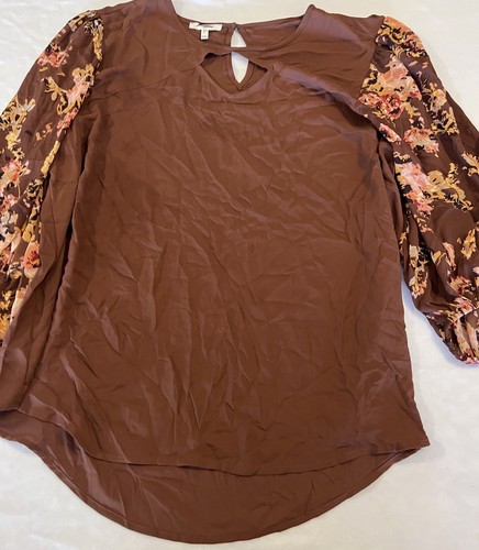 XXL MUJER MAURICES 2X CAMISA BLUSA Marrón CUTOUT Floral Talla Grande Verano Top NUEVO - Imagen 8 de 8