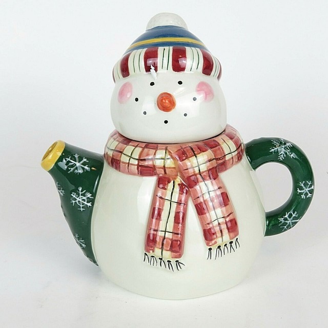 Sakura Debbie Mumm Mini Teapot MARSHMELLOW SNOWMAN Handpainted