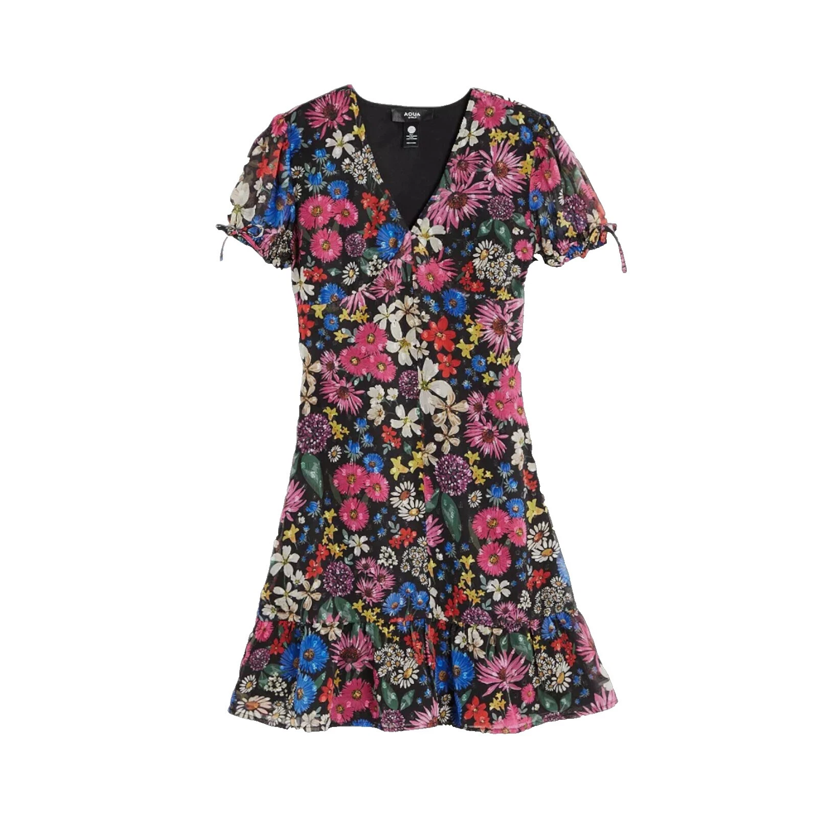 Size M Black Short Sleeve Dresses for Girls