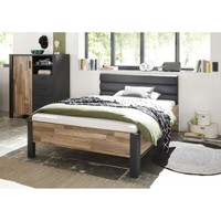 Jugendzimmer Set Bett Bettgestell Highboard Schrank Eiche Grau Schlafzimmer