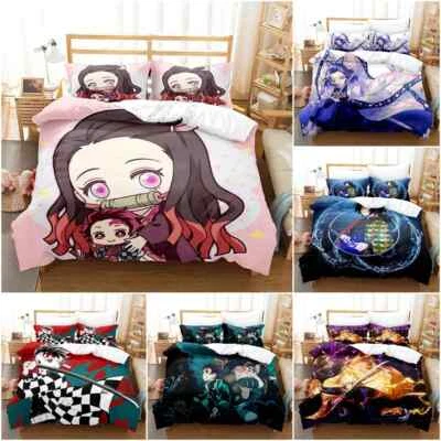 Demon Slayer Anime 3D Bedding Set Quilt Duvet Cover Pillowcase Single Double UK