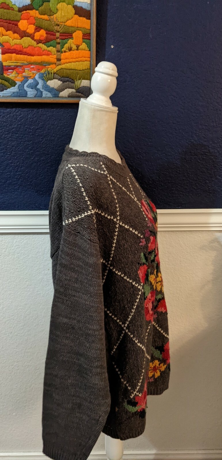 VTG Chaus Gray Knit Pullover Pullover Sweater Flo… - image 7