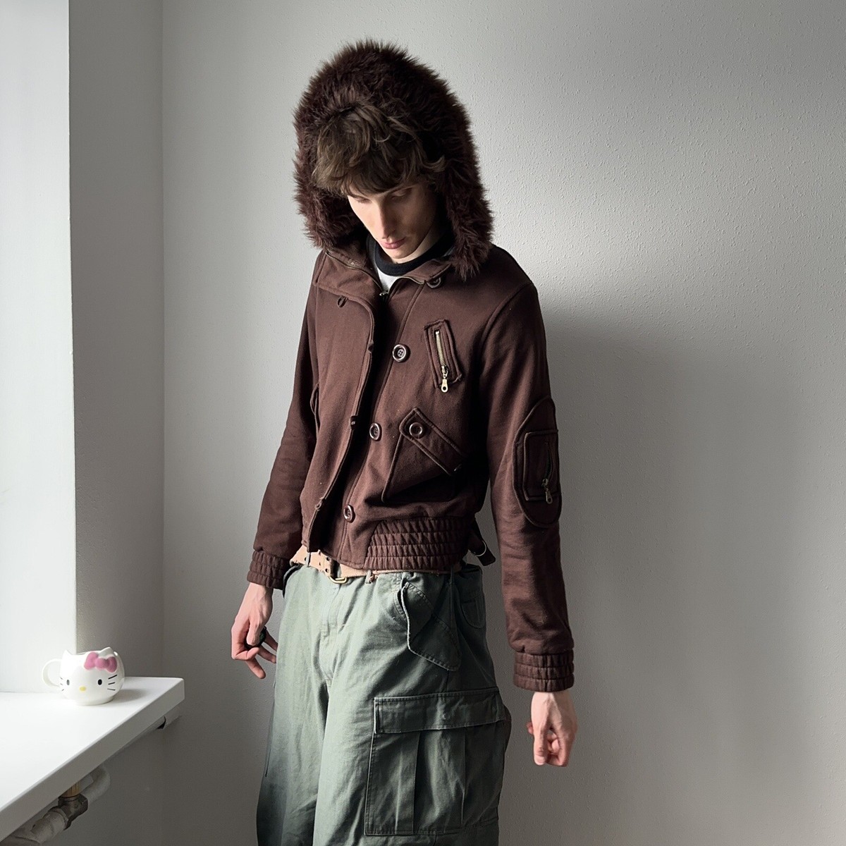 Vintage LGB If Six Was Nine Style Faux Fur Zip Hoodie Button