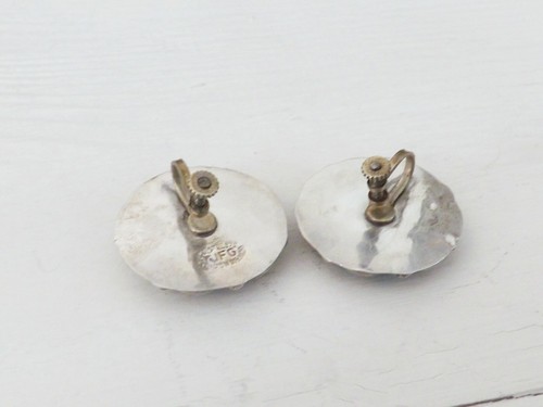 Large Round Sterling Silver Earrings 925 Mexico Screw Back Turquoise Bold - Picture 11 of 20