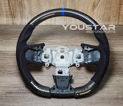 NO TARIFF Real CARBON Alcantara Blue Steering Wheel for FIAT ABARTH 595 695 17+ - Picture 6 of 8