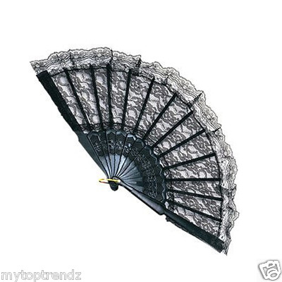 Spanische Flamenco Tänzerin faltbar Spitze Handfächer Kostüm Geisha in schwarz, weiß