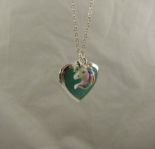 necklace Unicorn heart locket silvertone bling