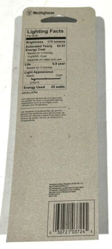 Westinghouse 25W Incan T 6 1/2 120V bulb 03724 E17 6 Pack - Picture 3 of 5