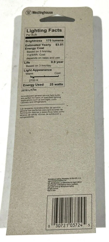Westinghouse 25W Incan T 6 1/2 120V bulb 03724 E17 6 Pack - Image 3 of 4