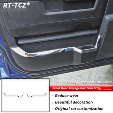 2pcs Front Door Storage Box Trim Decor Strip For Dodge RAM 1500 2010-2017 Chrome