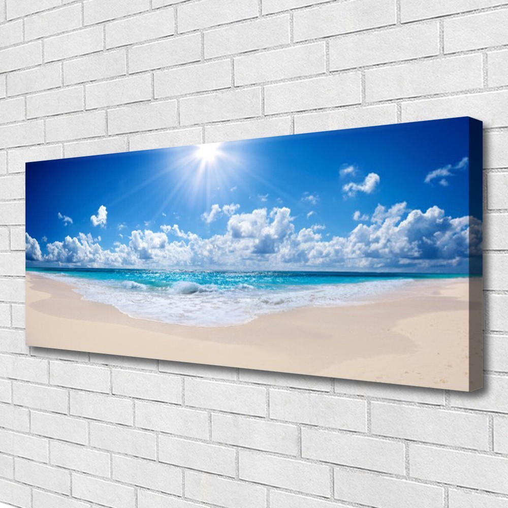 Tableau paysage plage 125x50 cm décoration murale triptyque panoramique mer