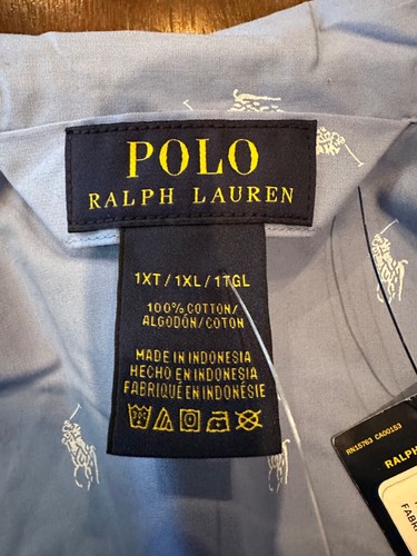 Polo Ralph Lauren Pyjama Oberteil 1XT Herren Blau Langarm Knopfleiste Allover Print - Bild 2 von 4